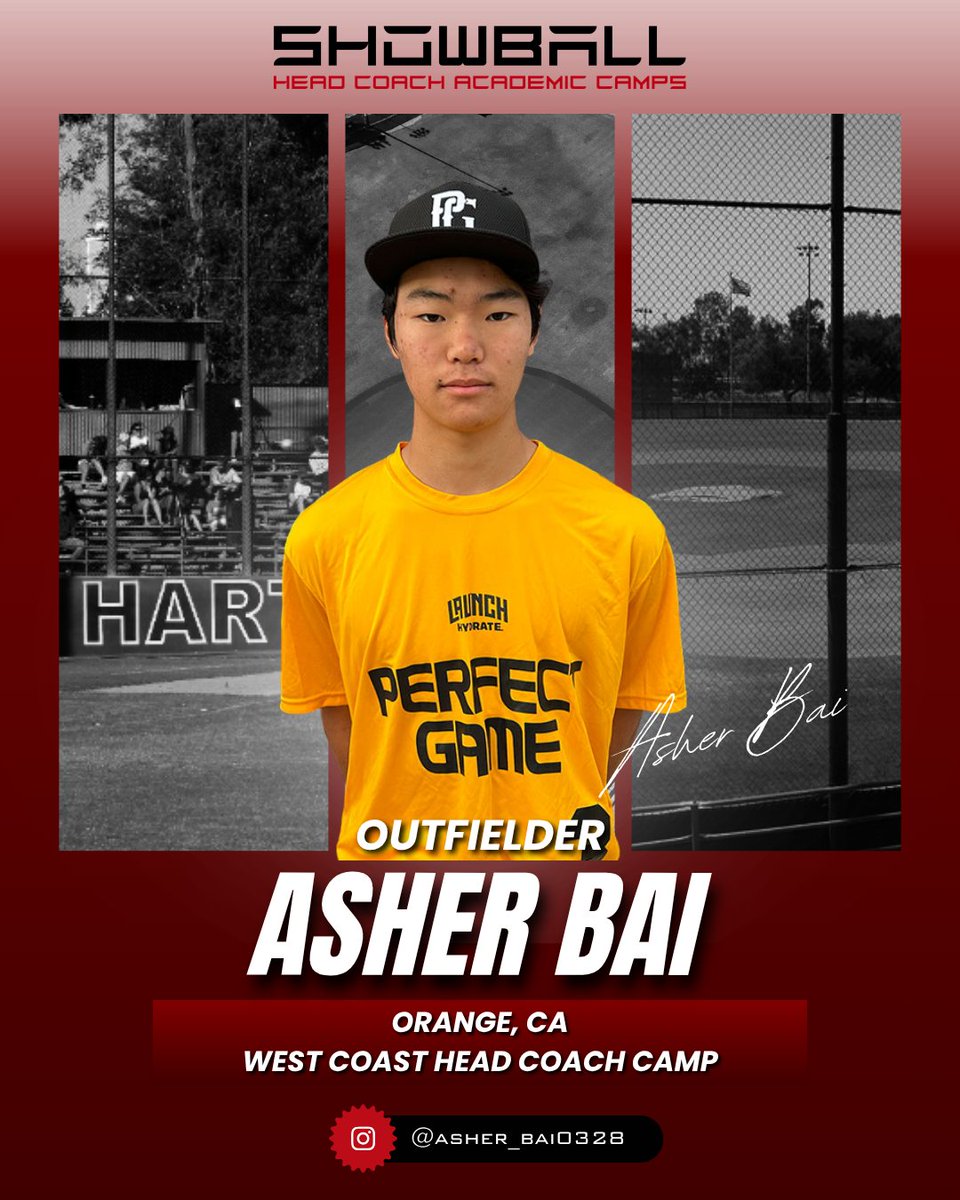 ShowBallCamps's tweet photo. Outfielder Asher Bai steps out onto the field at our West Coast Head Coach Camp this June! Looking forward to having this young athlete join us this summer! 

#ShowballBaseball #OrangeCA #HeadCoachAcademicCamp #BaseballRecruiting #CollegeBaseball https://t.co/pyk87LQOTm