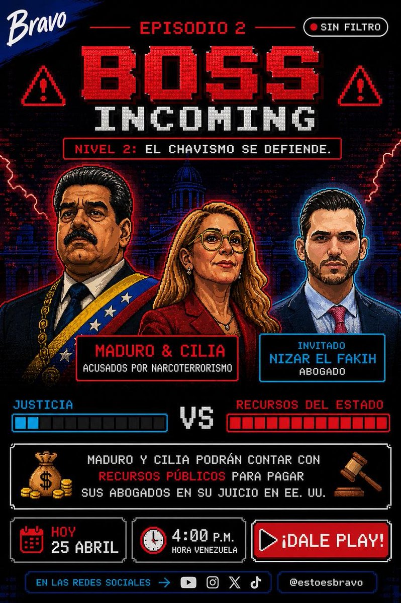 estoesbravo's tweet photo. 🙃 ¿CÓMO ASÍ QUE MADURO Y CILIA VAN A PODER USAR RECURSOS PÚBLICOS PARA PAGAR SU DEFENSA?

Vamos a transmitir en vivo HOY a las 4 p.m. de Venezuela junto al abogado @nizarUCAB para aclarar qué está pasando con el juicio a Nicolás Maduro y Cilia Flores.

Conéctate en: https://t.co/KgO4qsRF04