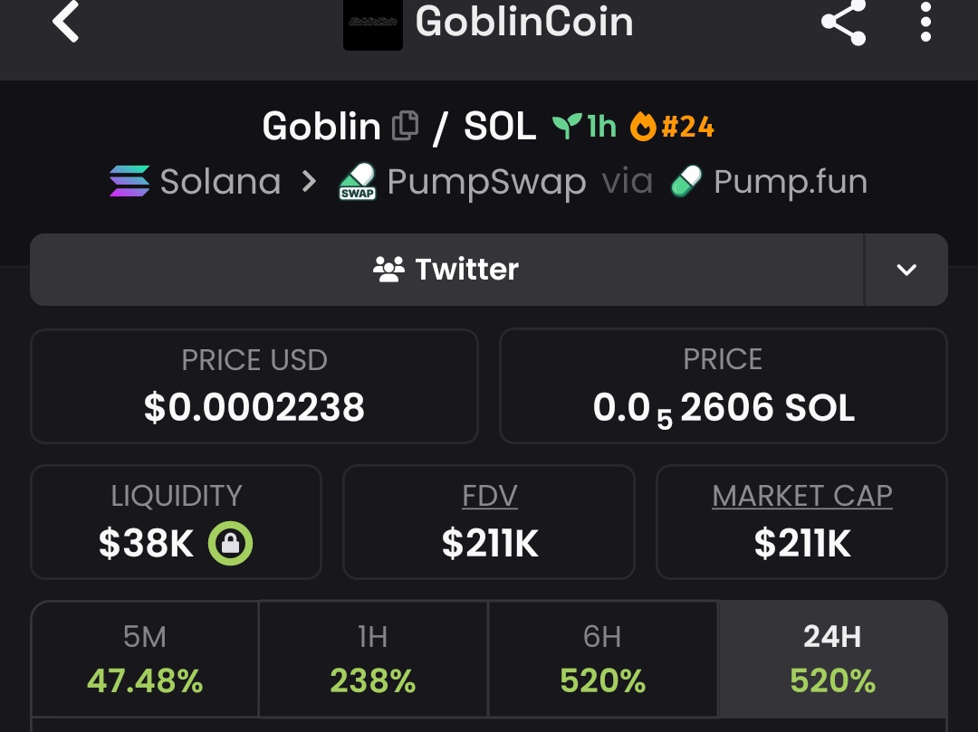 Raghavak0nSol's tweet image. 5x ✅✅✅✅✅✅✅✅✅✅✅✅✅ 

$GOBLIN

MCAP: $211K

CA:
3KHMZhpthXuiCcgfTv7vVu9PpEz64KAEURFwi6Lopump

#SOL
#GOBLIN