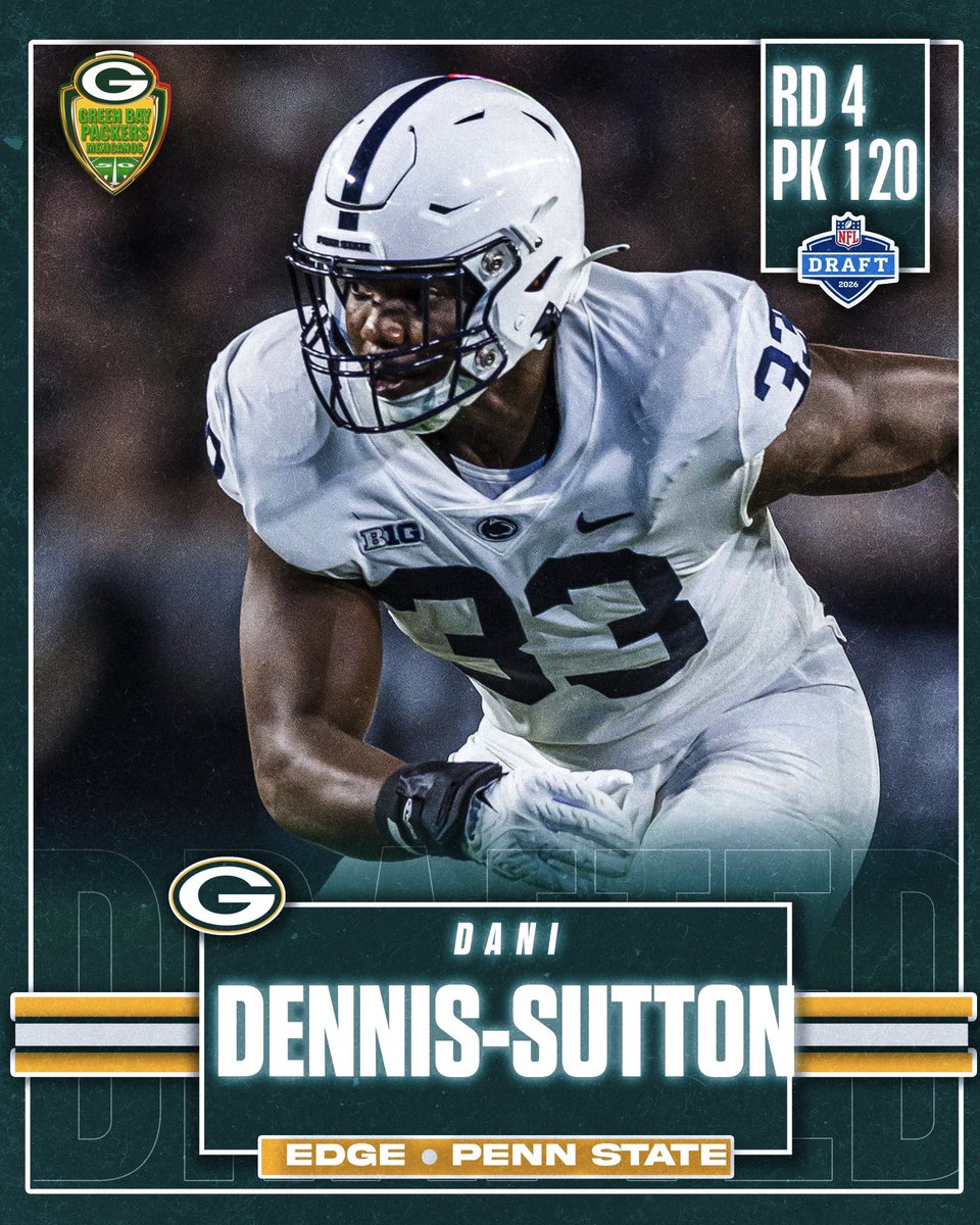 🚨🧀 Con el Pick #120 del NFL Draft, los Packers tomaron a Dani Dennis-Sutton, EDGE de Penn State. 

#GoPackGo