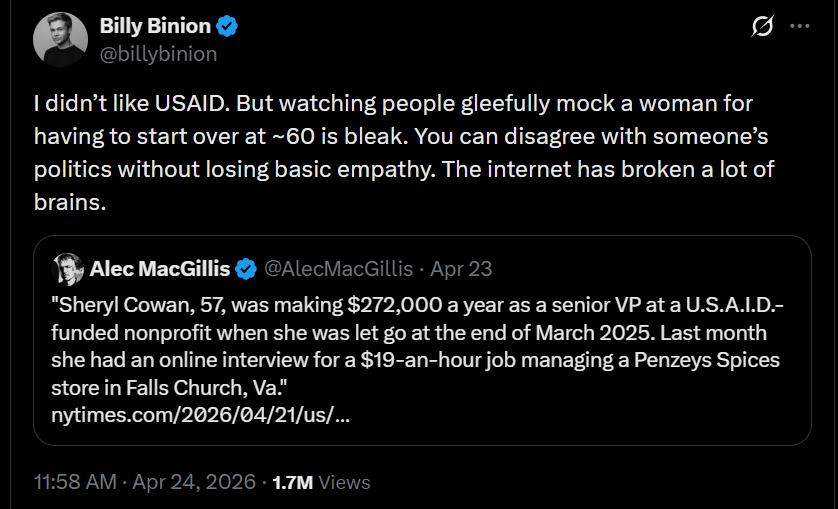 "The women of USAID are entitled to support to maintain the lifestyle to which they have become accustomed"

2026 Reason magazine and the libertarian case for government worker alimony
