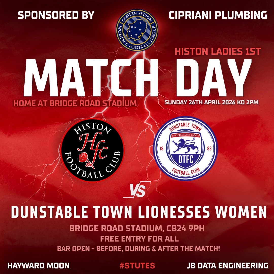 HistonLFC's tweet photo. ๐ดโซ๏ธ FINAL GAME ๐ดโซ๏ธ FREE ENTRY
Tomorrow we face Dunstable in our last league match!
Bring the family ๐จโ๐ฉโ๐งโ๐ฆ
Letโs get a big crowd for the girls after a record-breaking season ๐
Celebrate the Title
#Matchday #FinalGame #SupportTheGirls #WomensFootball #NonLeague #GameDay ๐ดโซ๏ธ https://t.co/uCZeYHsi1R