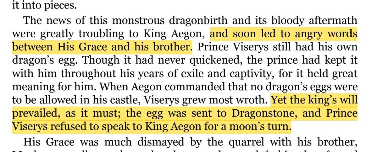 viserysoflys's tweet image. 2nd place goes to: viserys not talking to aegon for a month. the brother you thought was dead comes back, you're so happy that he becomes the sole exception to the 🚫No touching No smiling🚫 rule, and WEEKS later you're already fighting and not talking. great