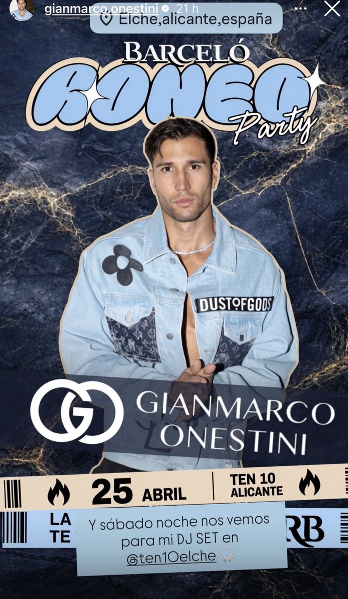 Muy buenas por aquí 👏🏻Todos listos y preparados para ver a “Gianmarco”🎧🎤Petando y dándolo todo 💃🏻En Elche👏🏻Alicante 🥳🥁”Barcelo Roneo”🕺🏾 Si es esta Noche 🪇✨Se viene la fiesta 💃🏻🕺🏾 #6Gianmarco25A  #TeamGianmarcoOnestini