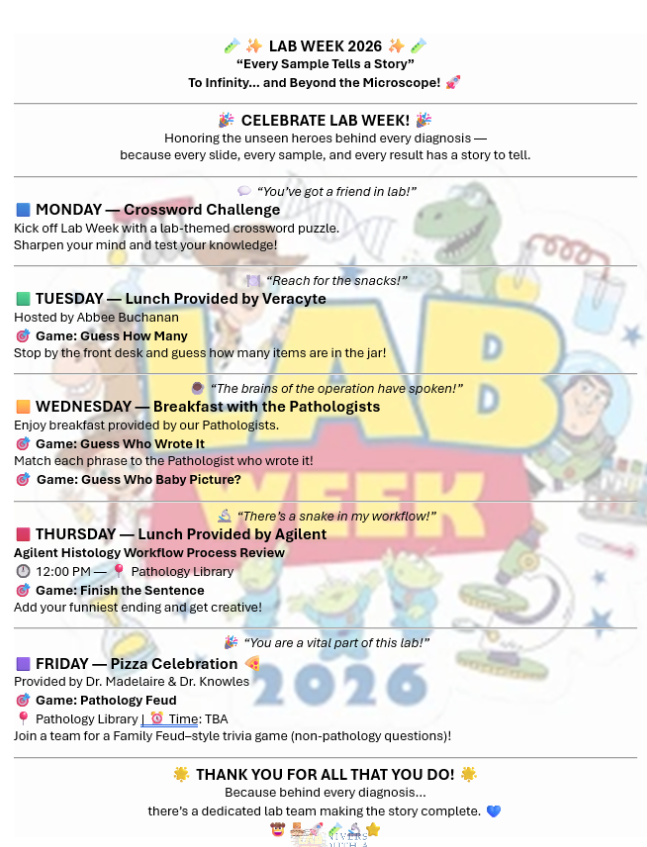 PathologyUSAH's tweet image. Wrapping up a fun and memorable Lab Week at USA Health! ✨
 Games, great food, and celebration. 🎉

A big shoutout to the organizing team for making it all happen! 
Our on-style Pathology Feud, who knew pathology could get this competitive? 😄

#LabWeek2026 #PathX #Teamwork