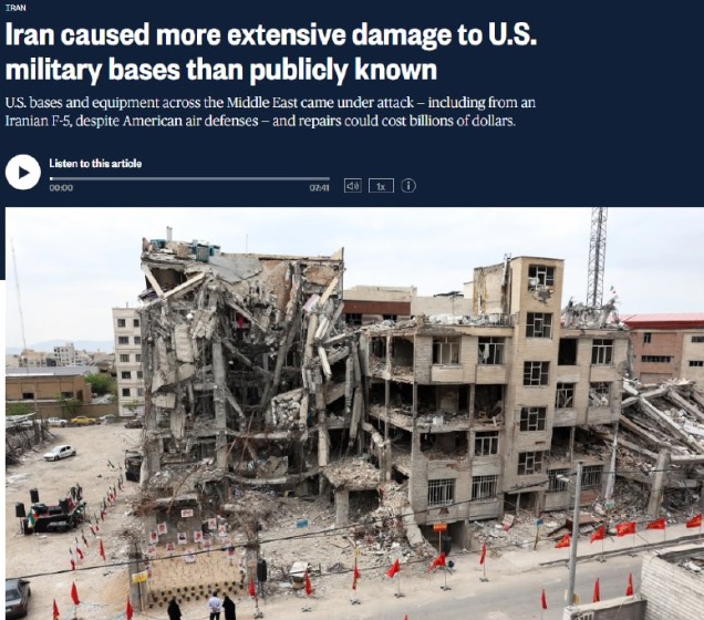 ZaZdzislaw's tweet image. ‼️🇮🇷🇺🇸Iran wyrządził poważniejsze szkody bazom USA na Bliskim Wschodzie, niż Waszyngton publicznie przyznał, podaje #NBCNews
Budynek siedziby Marynarki Wojennej USA w Bahrajnie, będący centrum operacji morskich w regionie, został poważnie uszkodzony #IranWar :-)