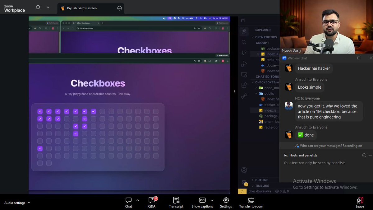 singh__alok8373's tweet image. Learned Sockets &amp;amp; Rate Limiting today 
Built a real-time checkbox app while understanding live data flow + traffic control 
Great session by @piyushgarg_dev  Sir with @Hiteshdotcom  Sir 🙌
@ChaiCodeHQ @nirudhuuu @yntpdotme 
#WebDev #Backend #Sockets