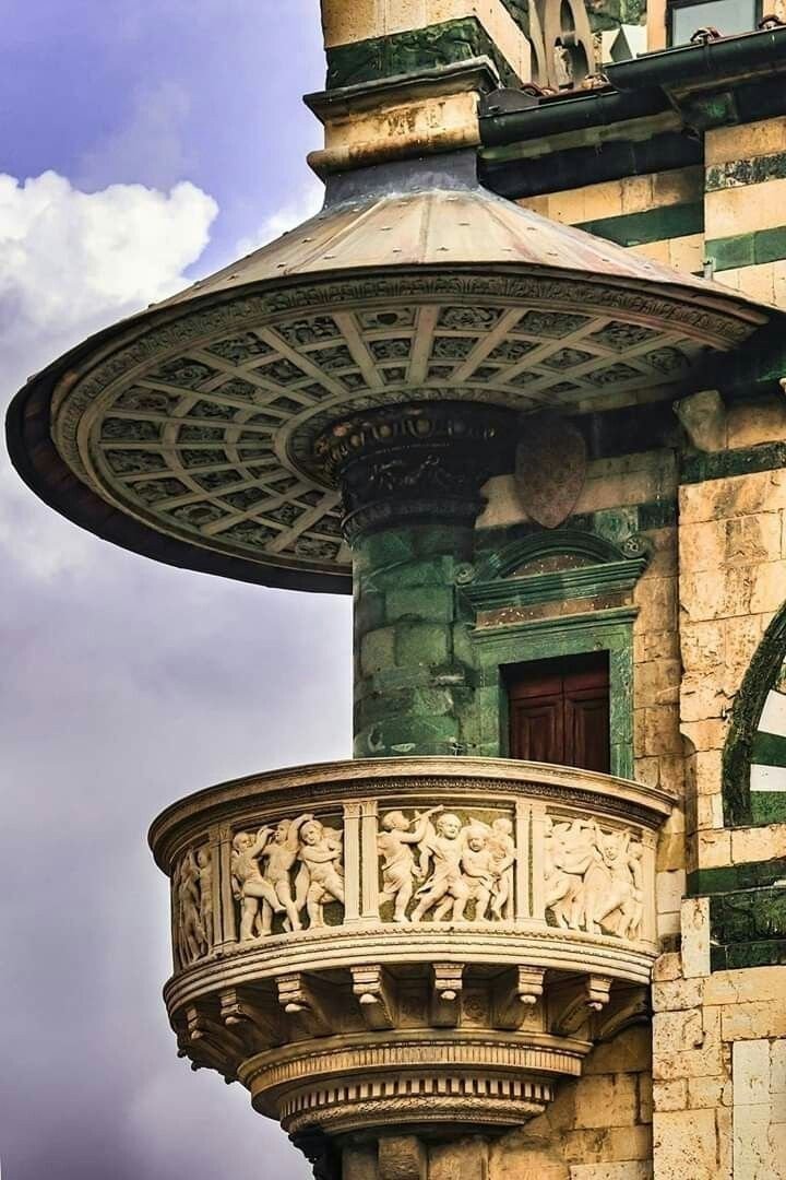 The exterior Pulpit of the Cathedral of Santo Stefano in Prato, Italy.