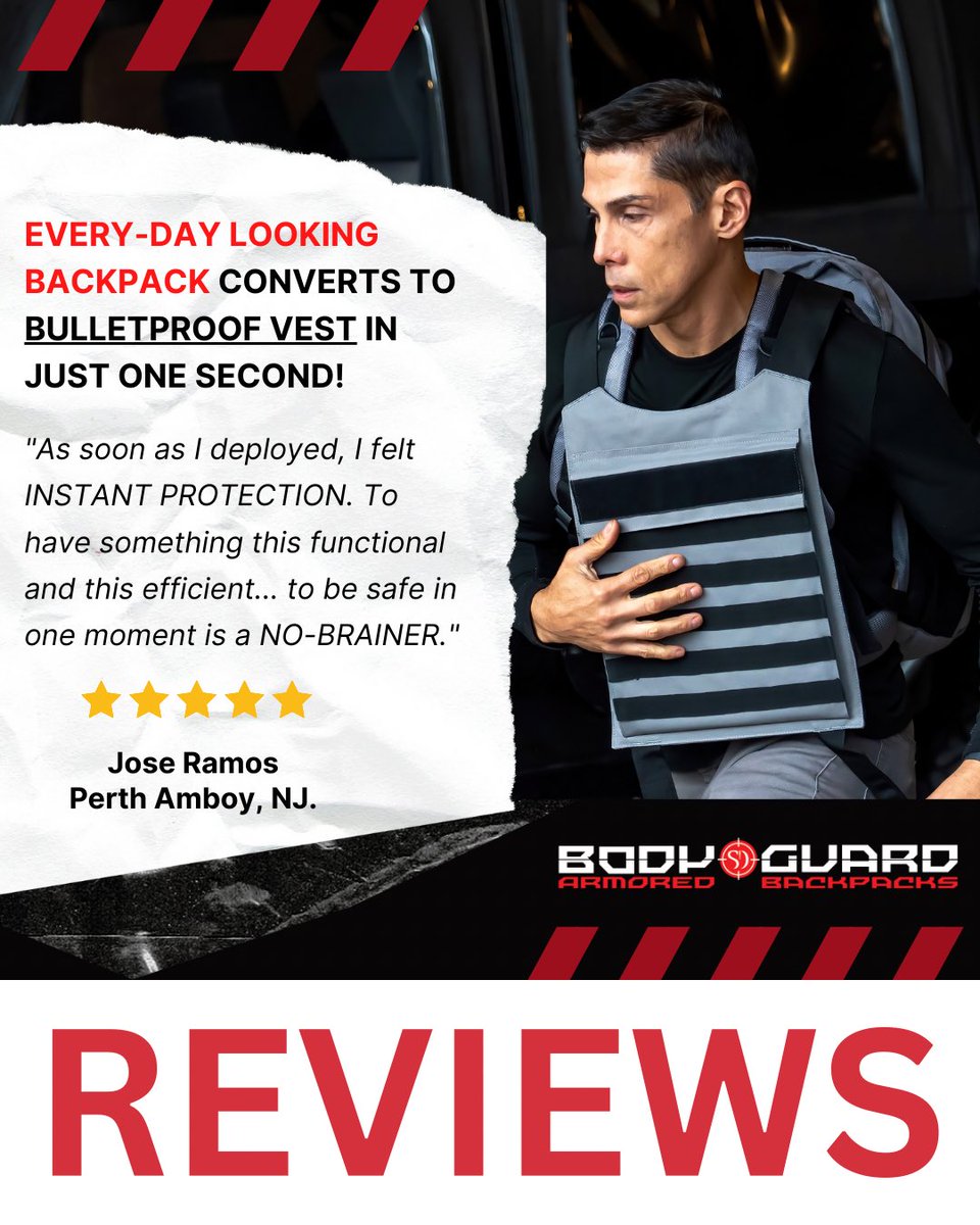 𝐓𝐞𝐬𝐭𝐢𝐦𝐨𝐧𝐢𝐚𝐥𝐬….. See what some customers have to say about Bodyguard Armored Backpacks and Jackets 💪🏼🎒

For more reviews and to purchase go here 👉🏻 bulletproofbodyguard.com/reviews/
 
To buy go here🔻🔻🔻
bulletproofbodyguard.com/shop/

#bulletproofbackpack #bulletproofbackpack