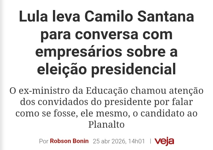 "No encontro, reservado, apenas Camilo falou - e discursou como CANDIDATO, dizendo que vai para o ENFRENTAMENTO com o Flávio Bolsonaro em Agosto -, enquanto Lule assistia ao desempenho do ex-auxiliar".

Ora, ora, ora...Vai arregar? Mas, o país não está bom pra se reeleger?