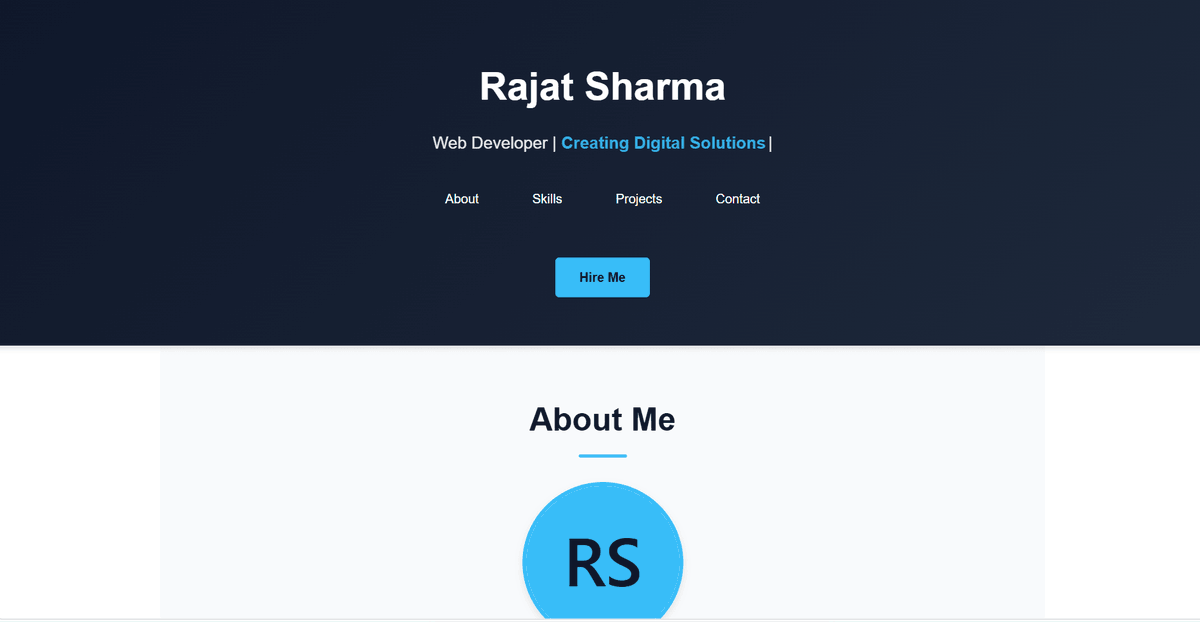 Rajatsharma_87's tweet image. 🚀 Day 6 of #100DaysOfCode!
Portfolio updated with typing animation, scroll reveal, loading screen, mobile menu, skills bars, and project filters.

Built with HTML, CSS &amp;amp; Vanilla JavaScript.

Live: rajatsharma0087.github.io/personal-portf…

#WebDevelopment #JavaScript #Portfolio