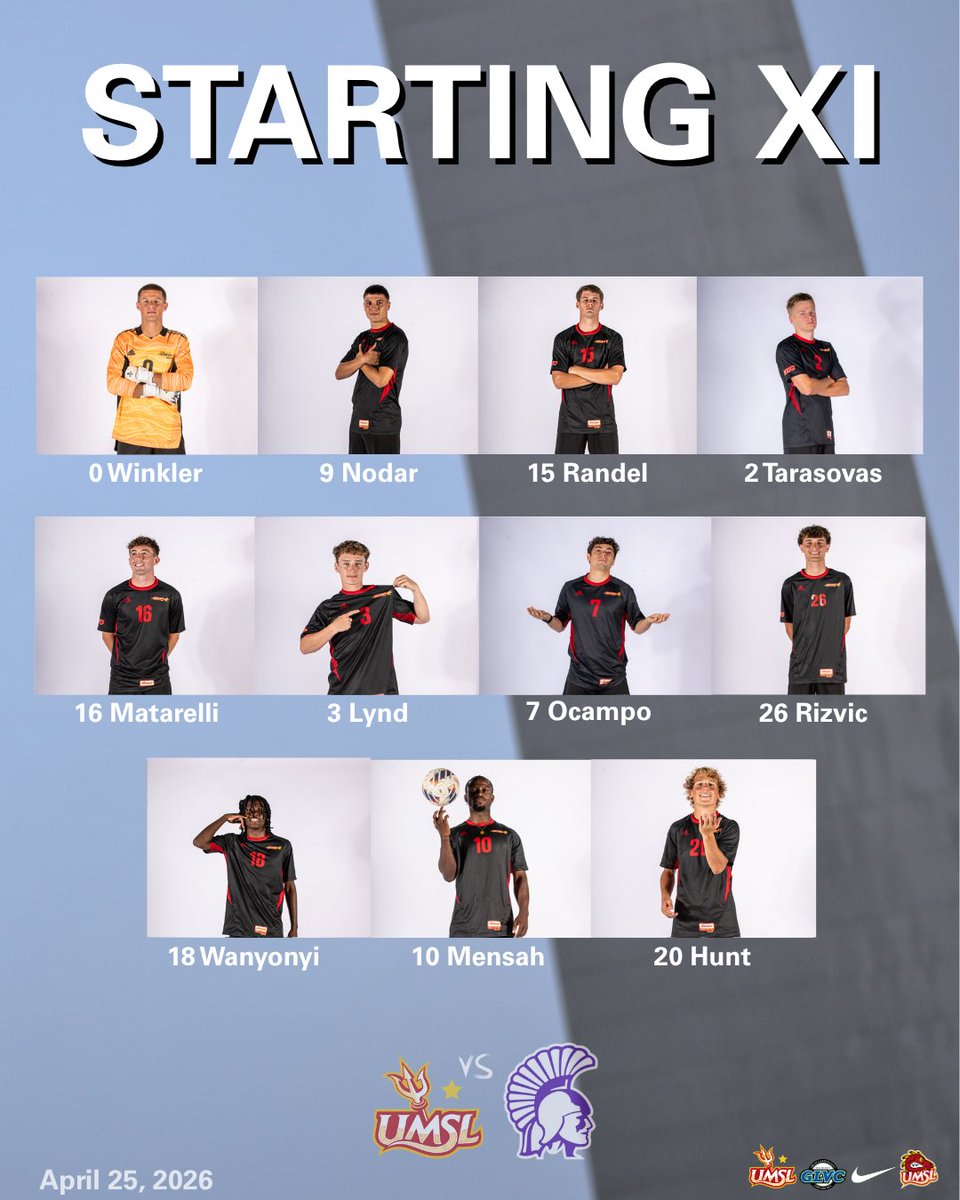 UMSLMSOC's tweet photo. Final Starting XI of the Spring! 

#SetTheStandard https://t.co/uglcXW4UcH