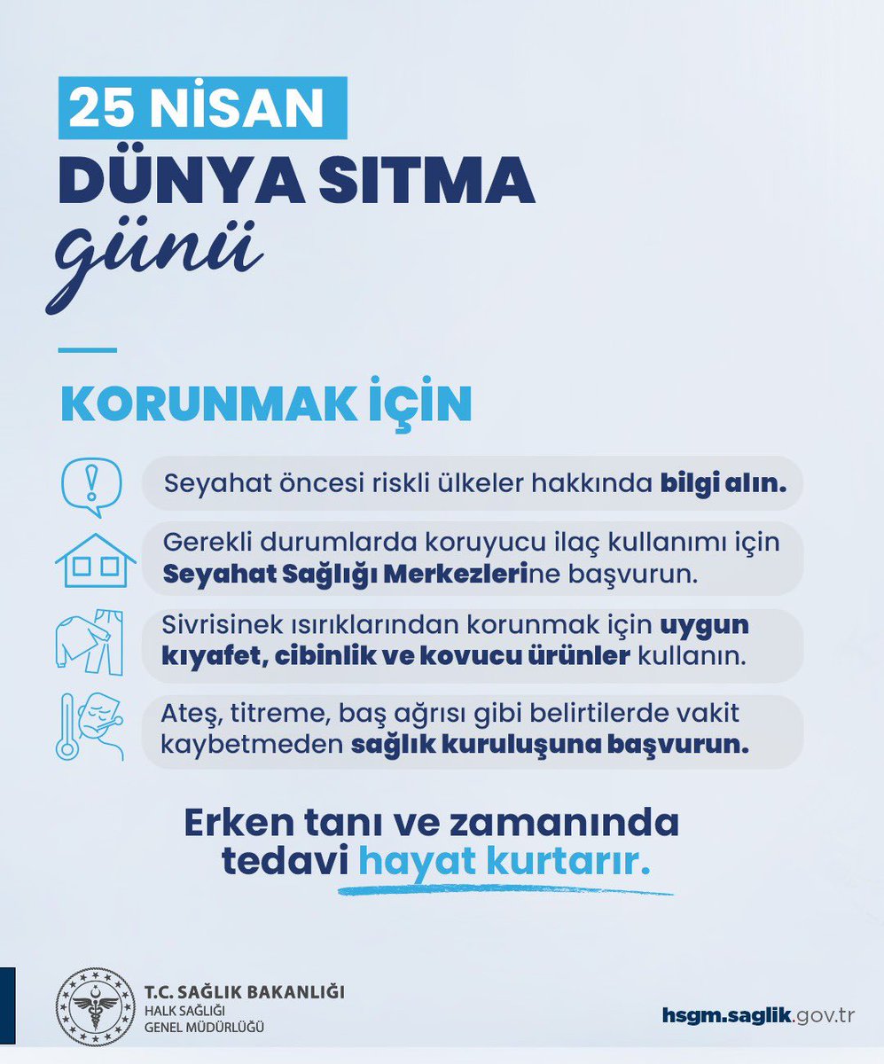 Sıtma, sivrisinekler aracılığıyla bulaşan ciddi bir enfeksiyon hastalığıdır. Korunma önlemleri hayati önem taşır.

25 NİSAN DÜNYA SITMA GÜNÜ