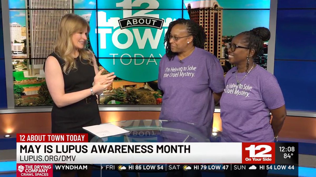 LupusOrg's tweet image. 💜 #LupusAwarenessMonth is almost here! LFA Ambassadors Racquel and Linda joined @12OnYourSide to share their #lupus journeys, shed light on the realities of living with an invisible illness, and highlight ways to get involved this May.

🎥 Watch now: buff.ly/a61pL6X