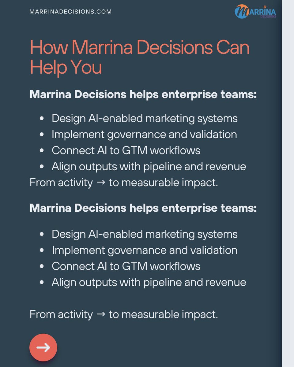 ShenoyPrash's tweet image. 9/10

If AI isn’t delivering, you’ll see it:
• decisions stay the same
• outputs aren’t trusted
• teams stay misaligned
• systems don’t connect
AI exists in the stack…

But not in the decisions.

#EnterpriseMarketing #MarTech