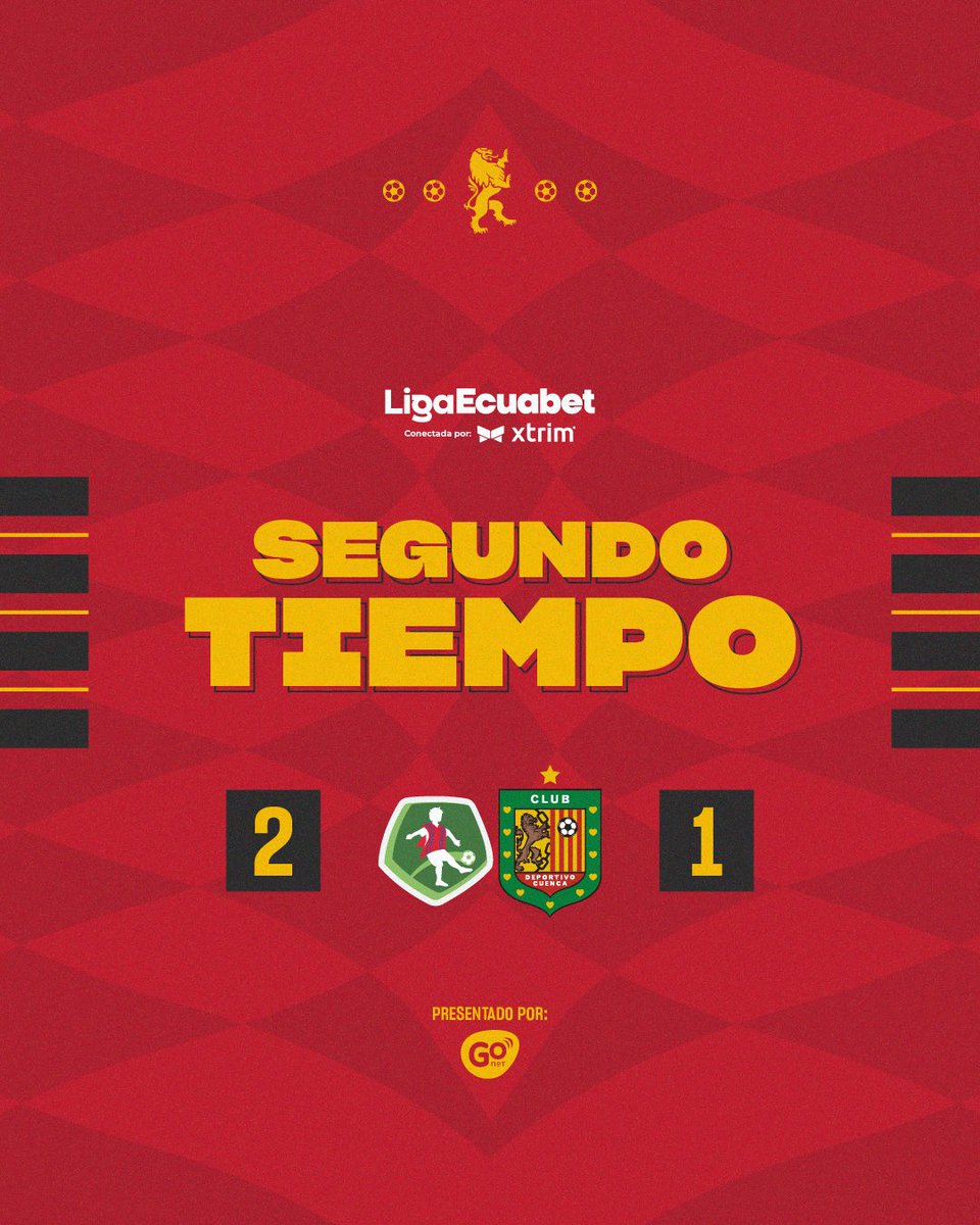 DCuencaOficial's tweet photo. ⚽️¡Comienza el segundo tiempo!⚽️
Presentado por #GoNet
#MushucRuna 🆚 #DCuenca
#Fecha11
#LigaEcuabetConectadaPorXtrim
#VamosCUENCA 🔴⚫️ https://t.co/TN0pW9BgrM