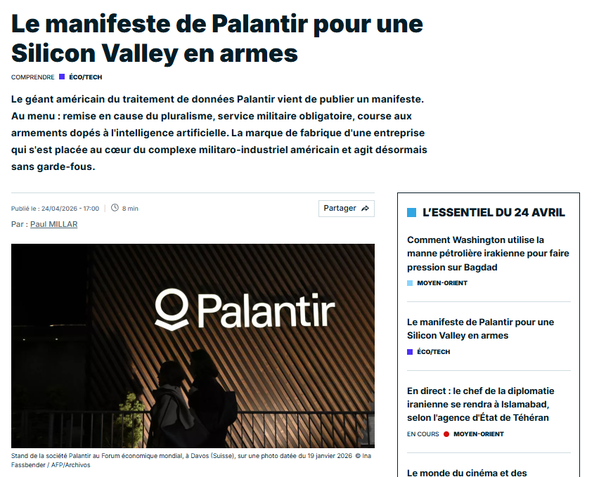 PierreHillard's tweet photo. Pour revenir quant au « Manifeste de Palantir pour une Silicon Valley en armes » 
➡️ https://t.co/NNDKryJDP3

Rappelons que Forbes soulignait que J.D Vance, lors de son parcours politique pour devenir sénateur en 2022, a reçu le plus gros soutien financier de toute l’histoire du sénat américain en bénéficiant de l’appui de Peter Thiel à hauteur de 15 millions de dollars. 
➡️ https://t.co/iYgTzRv4o5

Tout cela n’est évidemment pas innocent  comme je le rappelais dans Histoire politique et mystique des Temples de Jérusalem du Roi David à Benyamin #Netanyahou ⤵️

« Cette évolution numérique et spirituelle a été perçue par certains comme Rachel Feldman, professeur d’études religieuses au Dartmouth College, et auteur d’un livre dont le titre à lui seul résume la révolution en cours : Messianic Zionism in the Digital Age: Jews, Noahides, and the Third Temple Imaginary (« Le sionisme messianique à l’ère numérique : les Juifs, les Noachides et l’imaginaire du Troisième Temple »)⁴⁹¹. Ainsi, il n’est pas étonnant de relever dans ce milieu promouvant la combinaison numérique et messianique – et cela au plus haut niveau de l’administration Trump – la présence du loubavitch Jacob Helberg, sous-secrétaire d’État à la croissance économique, à l’énergie et à l’environnement et agent de liaison avec la Silicon Valley⁴⁹², tout en étant le conseiller principal d’Alex Karp⁴⁹³. 

Le phénomène prend une ampleur encore plus vive en rappelant que Peter Thiel, Marc Andreessen (investisseur de poids à la Silicon Valley), Elon Musk mais aussi le vice-président des États-Unis, J.D. Vance⁴⁹⁴, dont le chef de cabinet Jacob Reses est un sympathisant louabavitch⁴⁹⁵, cherchent à promouvoir des valeurs adaptées à l’évolution technologique en se référant à des intellectuels présentant des modèles politiques de substitution comme l’informaticien et influenceur Curtis Yarvin, blogueur sous le pseudonyme Mencius Moldbug, auprès de l’administration Trump et gourou de l’Alt right ou droite alternative américaine (sorte d’ultra conservatisme fiéleux). »