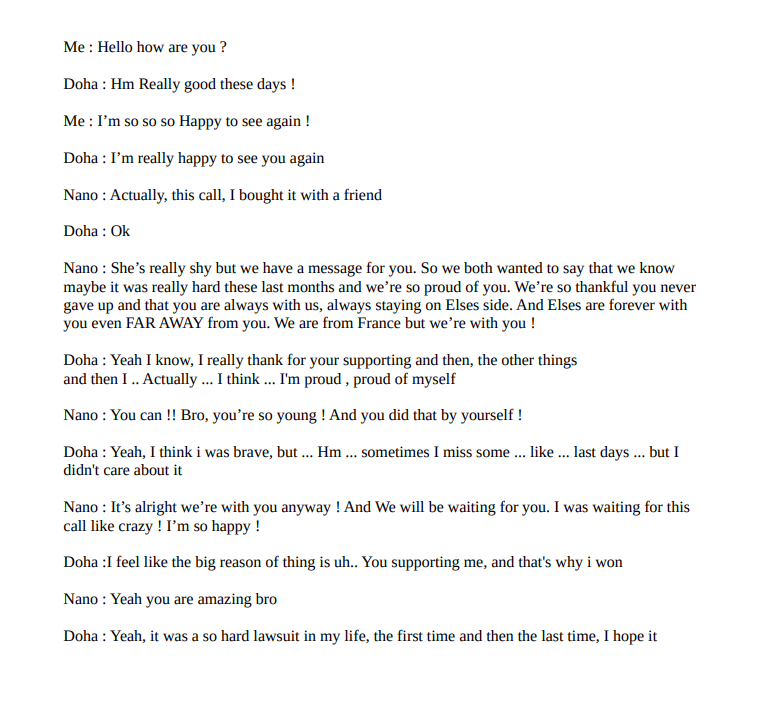 Thank you <a href="/mimidd/">mimidd 🦊~ ELSE 💜💛💙❤️ Every day is Junseo day</a> for helping for the call and transcript ! Here is our Doha talking about his feelings of the last few months and having a time with Elses again