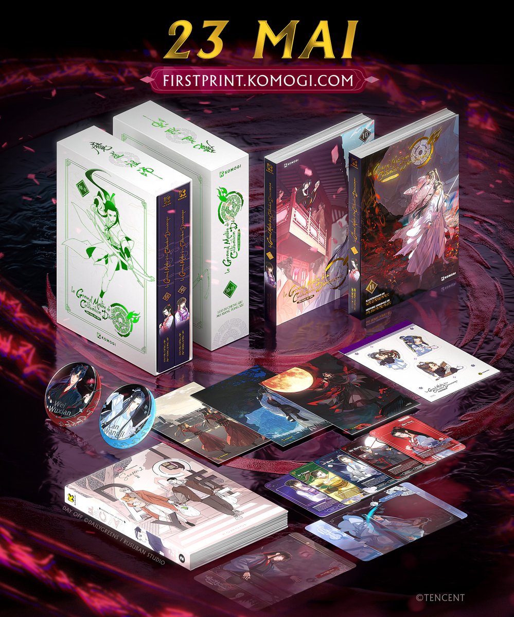 Komogi_Edition's tweet photo. Mo Dao Zu Shi revient avec un pack collector pour les tomes 10 & 11 🔥

Le pack collector contiendra les 2 tomes collectors, un coffret, le dernier tome de Day Off et plein de goodies, le tout à 50€.

Un pack avec les tomes collectors mais sans coffret et avec peu de goodies sera aussi disponible à 40€.

RDV le 23 mai à 10h pour le lancement de la campagne.

Ce pack ne sera pas seul, un projet mystère sera annoncé bientôt 😏