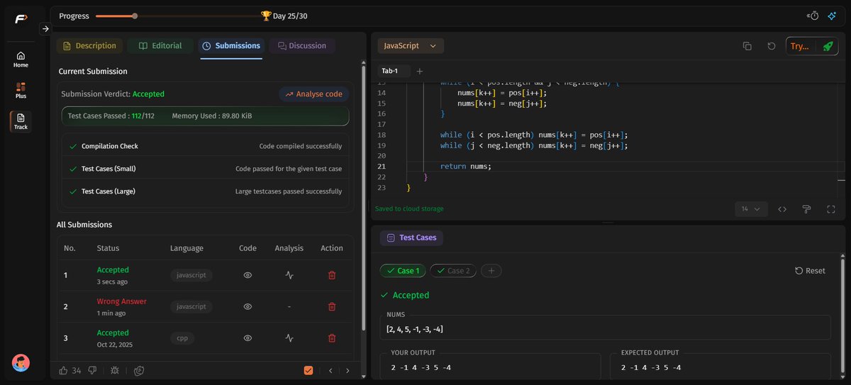 Rohank_3's tweet image. Day 65 progress 💻

got back to my e-commerce project today 🛒
worked on order summary and payment summary in checkout page

DSA: 
- Add Edges to Make Degrees Even
- Rearrange Array by Sign

feels good to build again 🚀
#LearningInPublic #javascript #dsa