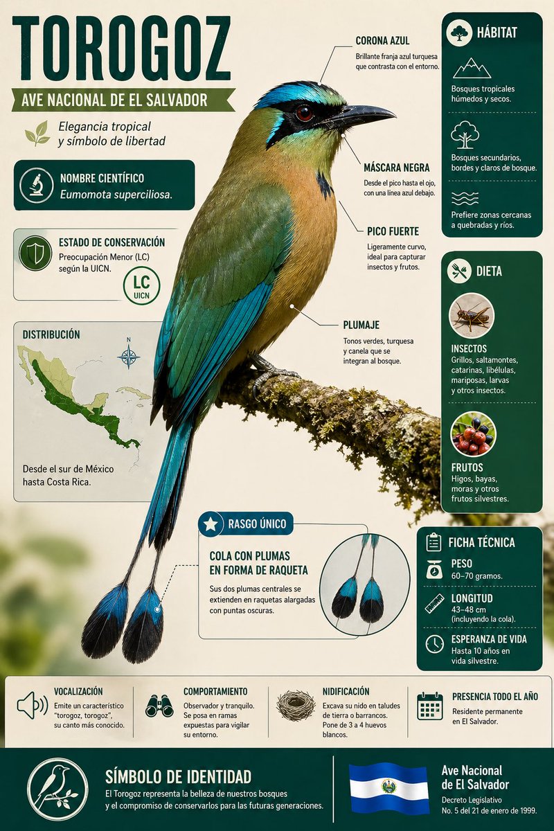 Este es nuestro hermoso Torogoz, el ave nacional de El Salvador. 

Así que si quieres conocer un poquito más, a continuación te dejo la tarjeta. Puedes descargarla o imprimirla. Guarda la publicación para que no se te pierda.

Úsala como te guste.