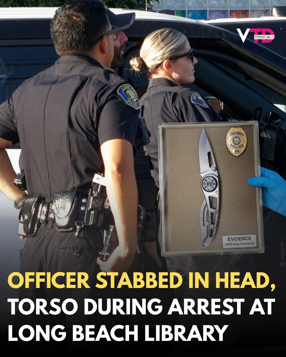 viraltrenddaily's tweet image. A Long Beach officer was allegedly stabbed in the head and torso during an arrest near the Billie Jean King Main Library. A suspect has now been charged with attempted murder.
#LongBeach #BreakingNews #CrimeNews #PoliceNews #CaliforniaNews #PublicSafety #OfficerStabbed #NewsAlert