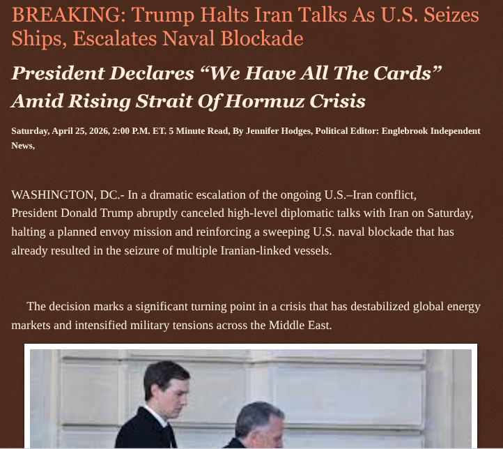 ArtFletcher9's tweet photo. BREAKING: Trump Halts Iran Talks As U.S. Seizes Ships, Escalates Naval Blockade https://t.co/WOPfzhHa3c via @Englebrooknews #WashingtonDC #Iran #IranWar #PresidentTrump #halts #talks @wireless_step @HRG_Media @LodiNJNews @fordmb1 @SarahGeving1 @Shannon96574094 @DanCook26214426 @Daytobehappy @janninereid1 @gator4kb18 @TrumpWasRite2 @KathyKbrose @RobGerundo @JimBobW49
