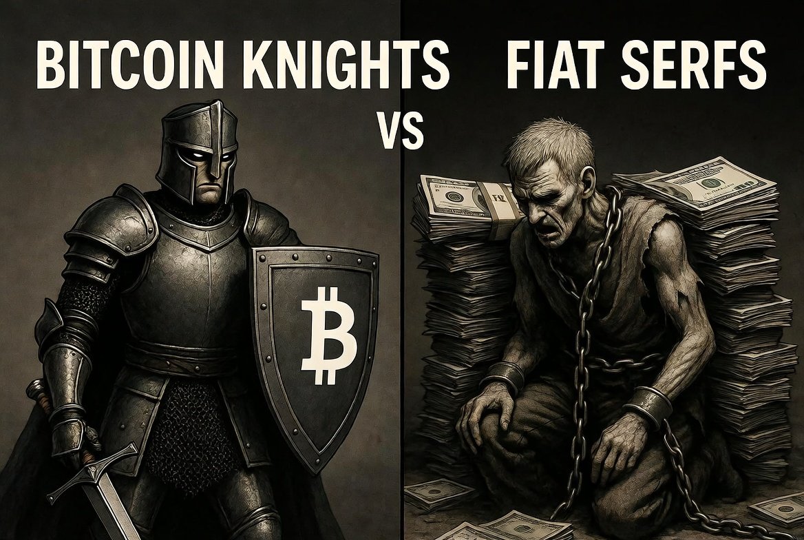 TheBTCKnight's tweet photo. We are taught to work 40+ years and put all our savings into a bank account for retirement.

This is how the fiat fraud keeps you a slave.

Its almost impossible to get ahead in the old system.

The only way to get ahead is to put your money into bitcoin to escape the fiat trap.

How much of your savings are in bitcoin?