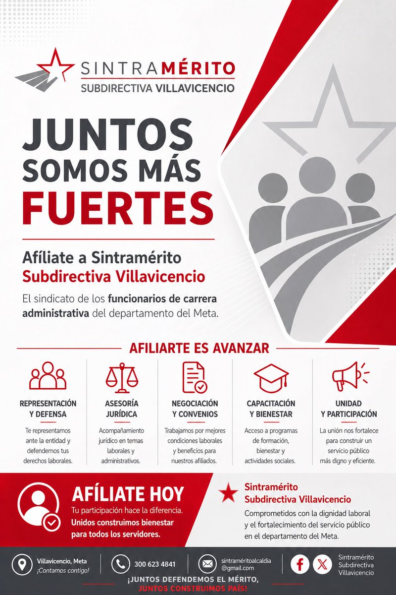 SintrameritoV's tweet photo. Tu voz cuenta. Tu participación suma. Tu unión transforma. ✊

Afíliate a Sintramérito Subdirectiva Villavicencio y hagamos valer nuestros derechos por mejores condiciones laborales y bienestar para los funcionarios de carrera administrativa del Meta. https://t.co/h8YnK6BFwI