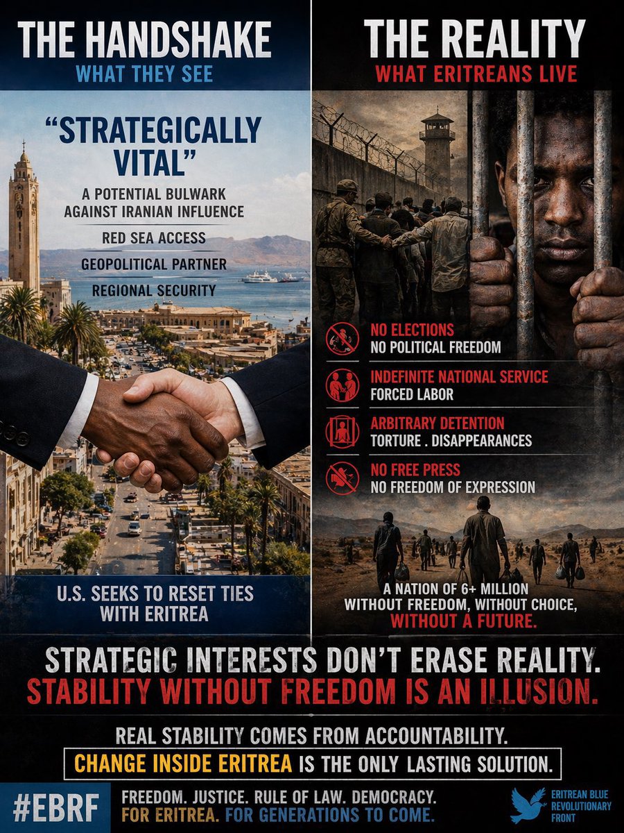 philiqaza's tweet image. A rapprochement with a dictator who slaughters Tigrayans and enslaves his own youth is a moral bankruptcy. Geopolitics is no excuse for ignoring genocide. #EBRF #RegimeChangeInEritrea #TransnationalRepression #BlueRevolution #Eritrea #NoMorePFDJTerror @POTUS @WSJ @MarioNawfal