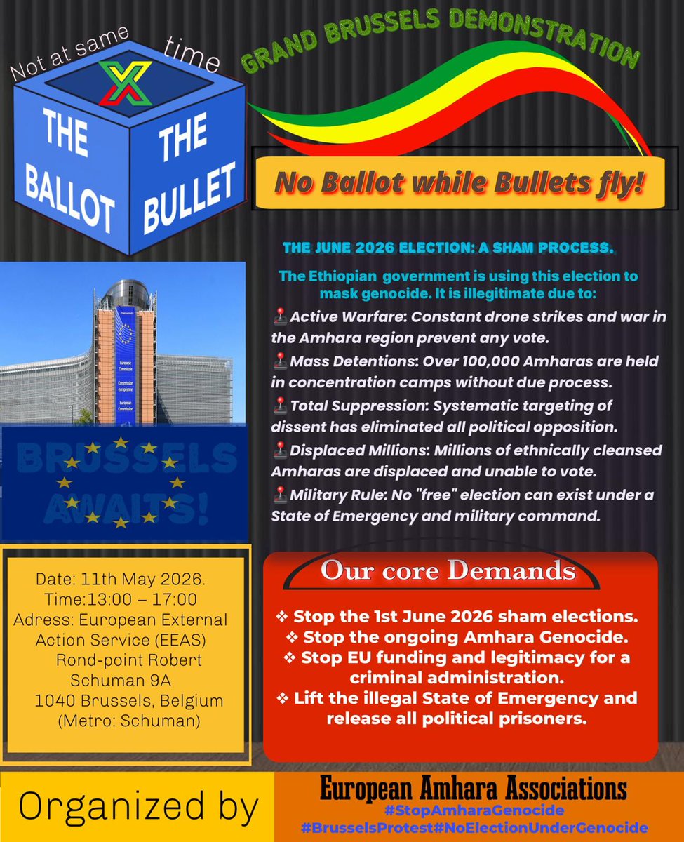DawitAmharaw's tweet image. Grand Demonstration Rally In Belgium Brussels.
#No Election held  where Amhara  People are under Emergency and War state.