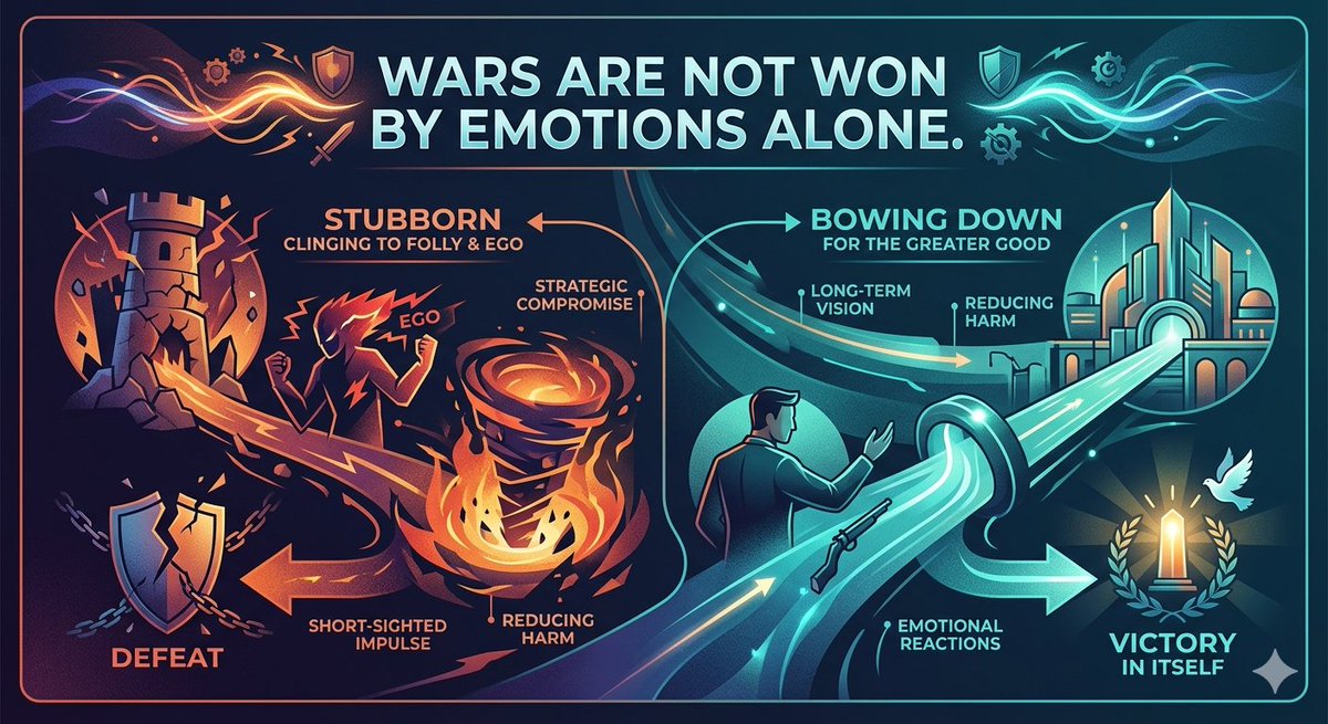 MYasir90's tweet photo. Wars are not won by emotions alone. Many times, bowing down for the greater good is a victory in itself, rather than stubbornly clinging to folly by making it a matter of ego. https://t.co/zrGZqgamnn