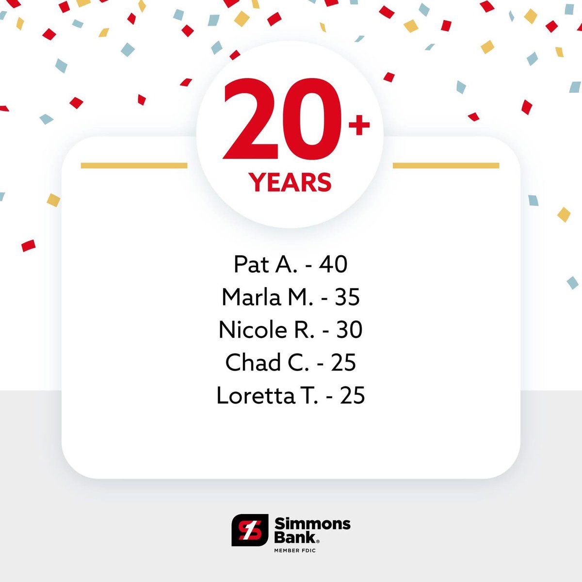 chadhcarlson's tweet photo. Hard to believe it’s been 25 years!  @simmons_bank https://t.co/uD2axE41TS