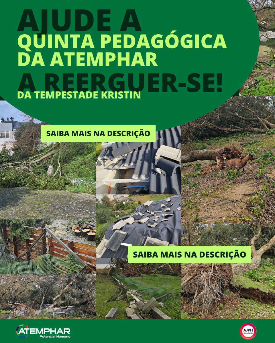 atemphar's tweet photo. Fomos afetados pelo ciclone Kristin, criando um espaço educativo de natureza, animais e comunidade para crianças, jovens e seniores. 
Ajuda-nos a reconstruir este projeto de futuro.
Link: https://t.co/DqUuQkR3Ag
@Todos
@Destaques
@Solidariedade
@Ciclone Kristin https://t.co/8CQS6uOnR2