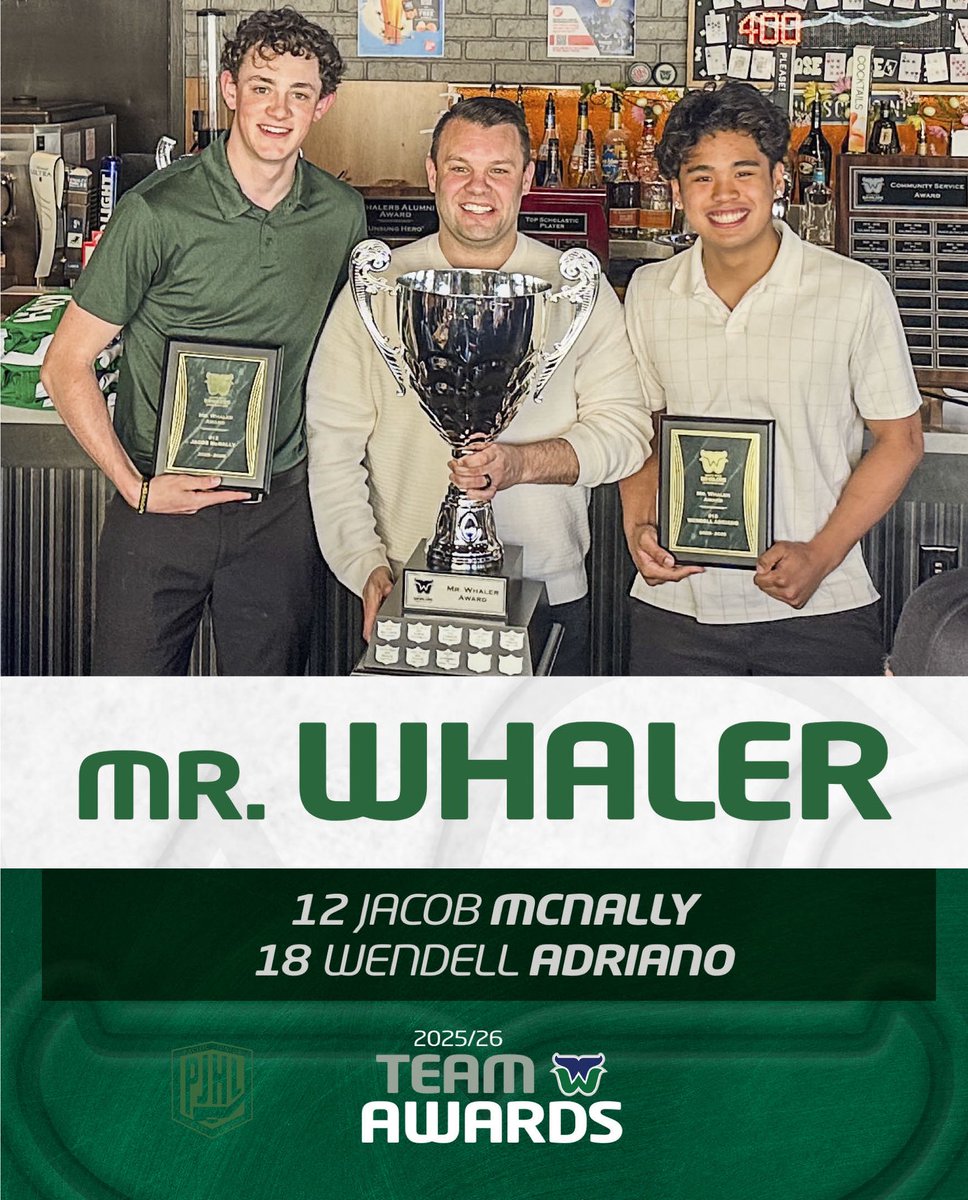 WRWhalersHockey's tweet image. We would like to congratulate Jacob McNally and Wendell Adriano on being awarded the Mr Whaler trophy, presented by Whalers Head Coach David Rutherford!

Congratulations Jacob and Wendell!

#WhalersAwardsBanquet
#RidetheWave 
@ThePJHL