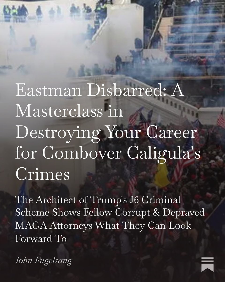 The only thing Eastman successfully overturned was his own career. Todd Blanche and Pam Bondi just got a visit from the Ghost of Christmas future.   johnfugelsang.substack.com/p/eastman-disb…