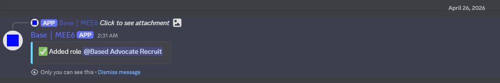 HottieBabeGem's tweet image. Base ~ Claim Based Advocate Recruit Role! @base 

✅ Go to discord.gg/buildonbase
• Click "Browser Channels" and Search #advocate-info
• Claim your Role

Disclaimer: This is not a paid or sponsored partnership.