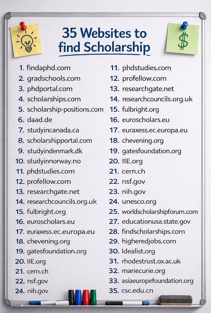ExpressTechNG's tweet image. Looking for scholarships? 🎓
Here are 35 legit websites to help you study abroad 

Save this &amp;amp; start applying today!

#Scholarships #StudyAbroad #TechEducation #Opportunities #Nigeria #Students