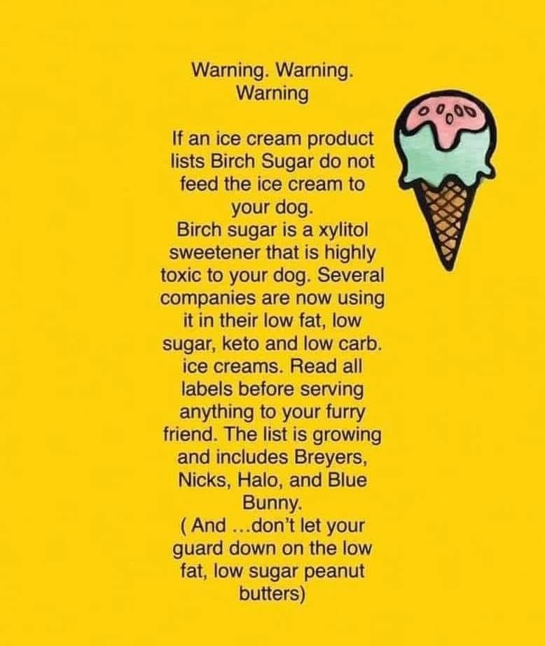 MillieOTLFP's tweet image. PLEASE CHECK THIS OUT
Some useful Emergency info&amp;amp;Important warning about #Xylitol its toxic for #pets even in small quantitys
Dont eat humans sweets&amp;amp;candy, Check out the ingredients in Peanut Butter&amp;amp;toothpastes
Stay safe everyone #OTLFP
REPEAT PLEASE CHECK for Xylitol&amp;amp;Birch Sugar