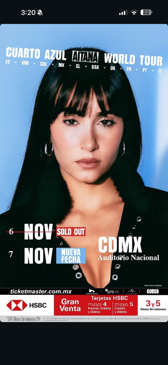 izrrahelito's tweet image. @Aitanax confirma nueva fecha en #cdmx para su #cuartoazul world tour !!!

-Gran Venta HSBC: 4 de Mayo 11:00 AM
(Tarjetas Premiere Crédito y Débito)
-Gran Venta HSBC: 5 de Mayo 11:00 AM
(Tarjetas de Crédito y Débito)
-Venta General: 6 de Mayo 11:00 AM
(Todo tipo de Tarjetas y