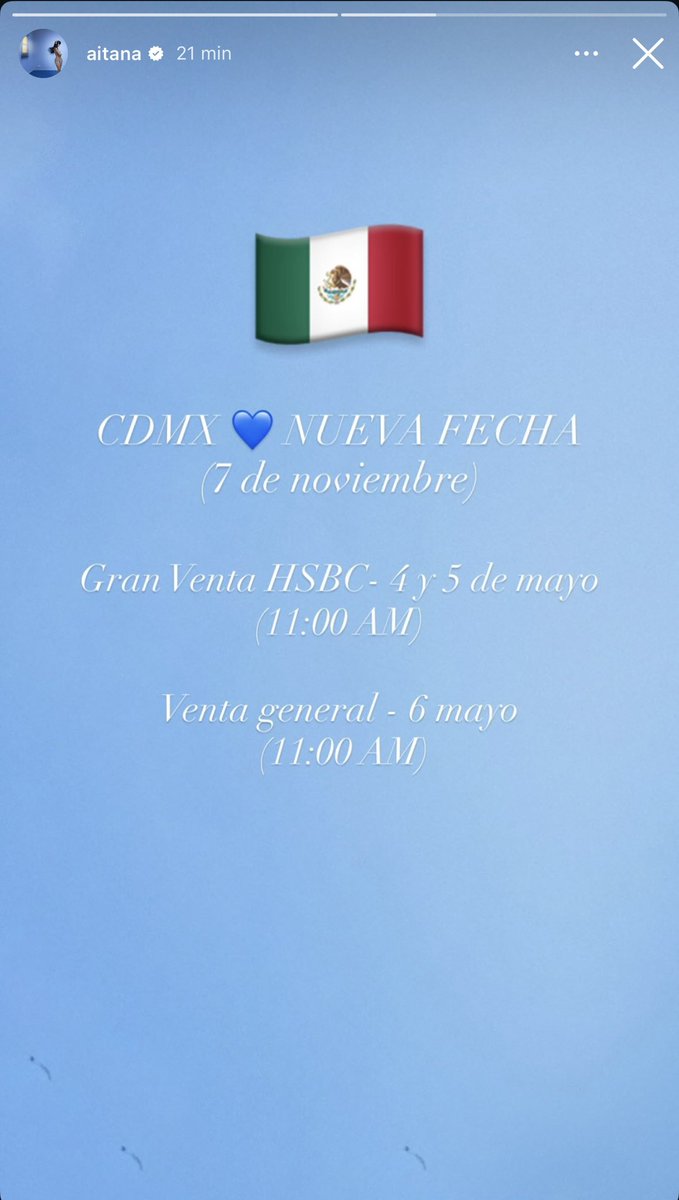 izrrahelito's tweet image. @Aitanax confirma nueva fecha en #cdmx para su #cuartoazul world tour !!!

-Gran Venta HSBC: 4 de Mayo 11:00 AM
(Tarjetas Premiere Crédito y Débito)
-Gran Venta HSBC: 5 de Mayo 11:00 AM
(Tarjetas de Crédito y Débito)
-Venta General: 6 de Mayo 11:00 AM
(Todo tipo de Tarjetas y