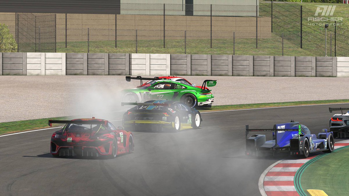 Team_FischerMS's tweet photo. Our No. 84 Unitronic Porsche 911 GT3 R (992) gets punted on lap one and involved in another devastating crash in hour two of Round 1 of the 2026 European SportsCar Championship. In the end it's a disappointing P12 finish.

#RacingGreen #Porsche #Simracing https://t.co/wPrxZC3CpK