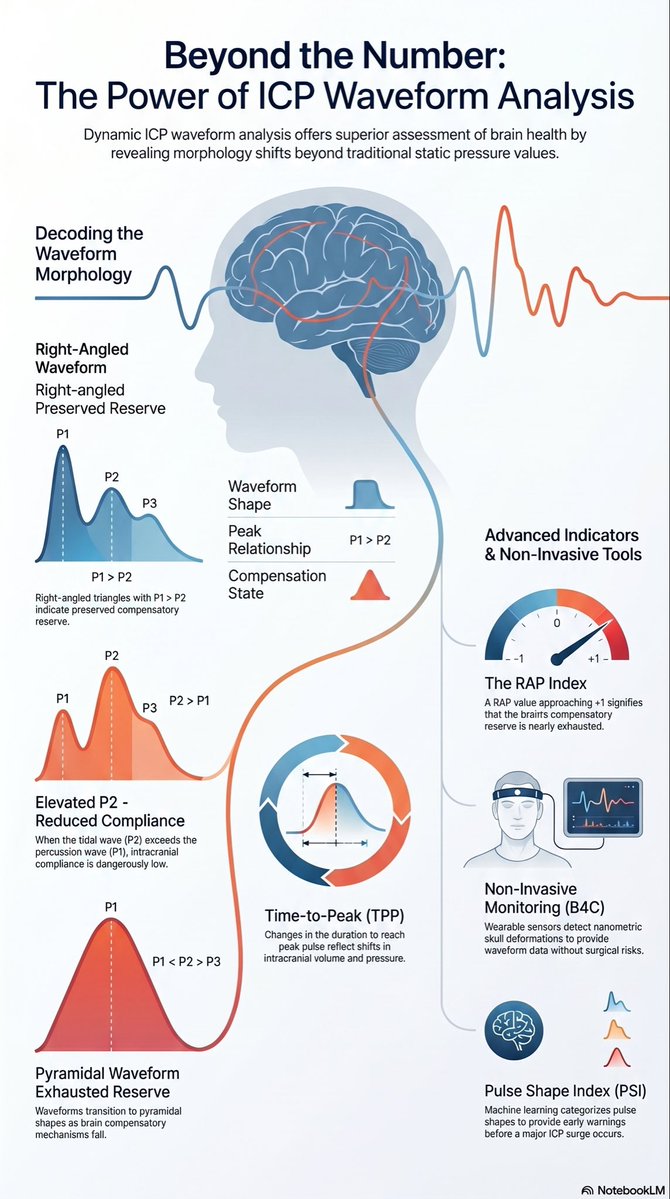 🧠 A major paradigm shift is underway in neurocritical care, moving beyond static intracranial pressure (ICP) thresholds to dynamic ICP waveform analysis for patients with acute brain injuries!

📦 The classic Monro-Kellie doctrine of intracranial dynamics is evolving to account