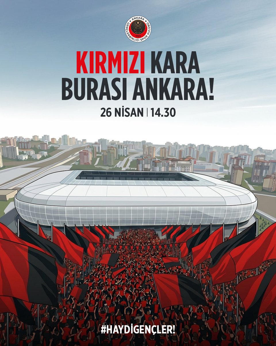 kirmizikara's tweet photo. Başından Sonuna, Hep Yanyana!

Yarın saat 14.30’da Eryaman’da oynayacağımız Kocaelispor maçının biletleri neredeyse tükenmek üzere.
Teşekkürler Ankara
“Haydi Gençler” diyen gür sesinizi sadece doksan dakika değil maçtan önce de duymak istiyoruz. Başlama düdüğünden bir saat önce tribünlerde olalım, maça futbolcularımızla beraber ısınalım.
Haydi Gençler, Haydi Ankara!
