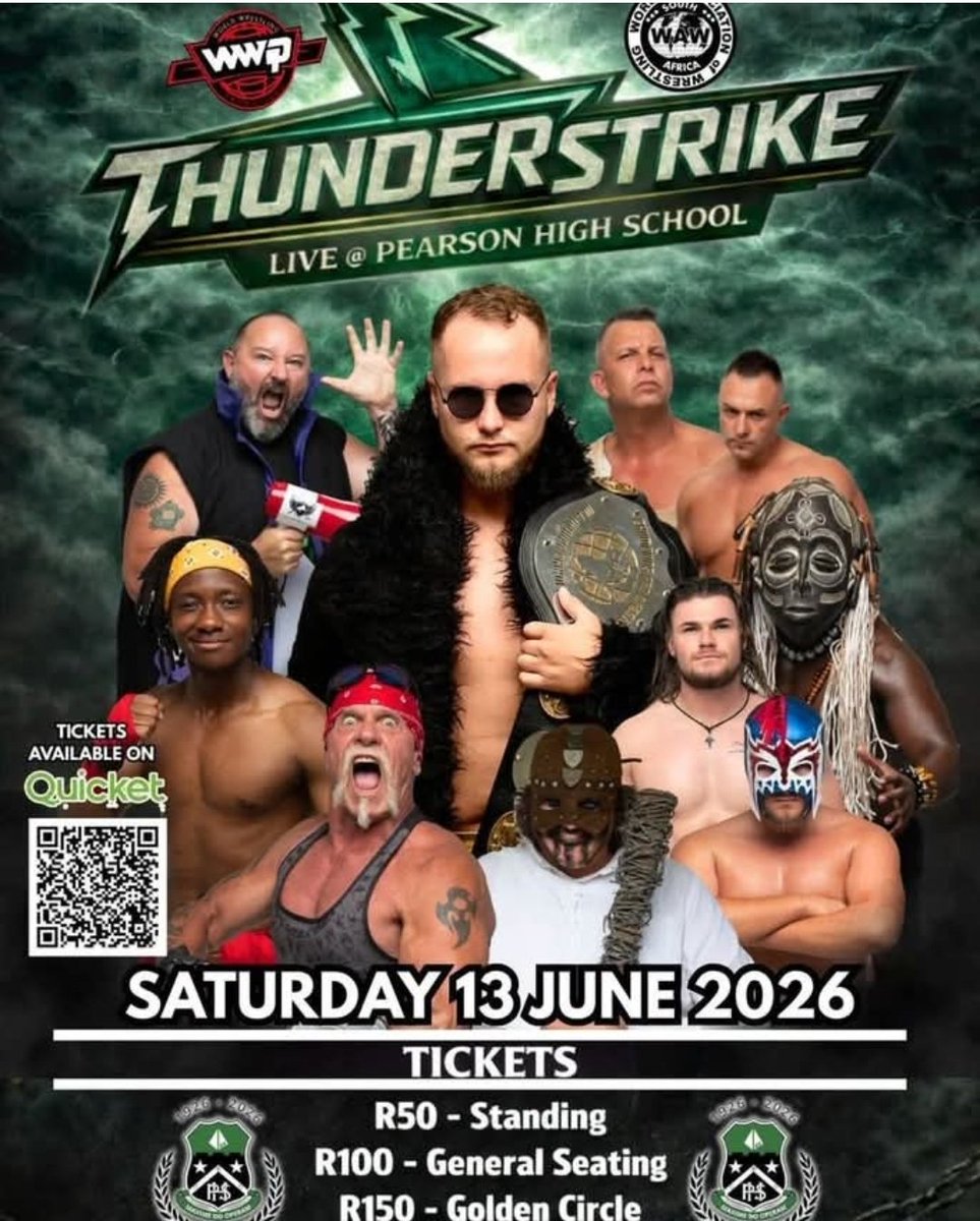 PROFESSIONAL WRESTLING RETURNS TO NELSON MANDELA BAY.
WWP/ presents "THUNDERSTRIKE" Pro Wrestling coming up in Nelson Mandela Bay at Pearson High School on Saturday 13 June 2026, " Catch some of the best Pro Wrestlers in action that South Africa has to offer. Be there..!