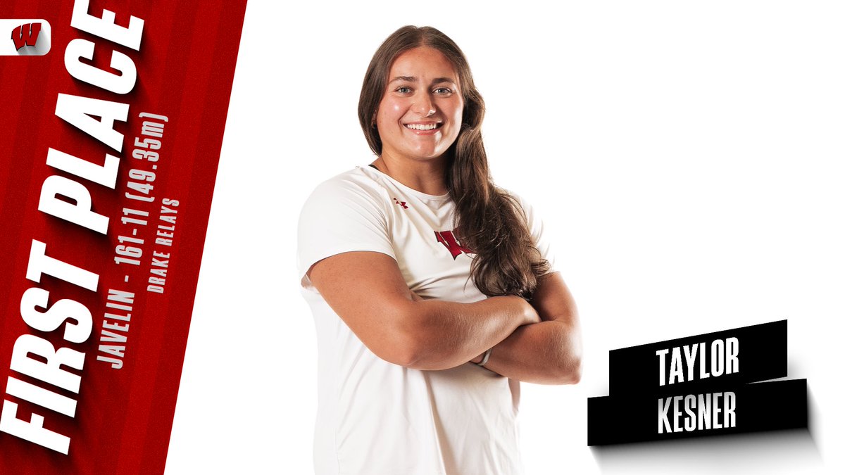 BadgerTrackXC's tweet photo. Kesner takes the crown in Des Moines 🥇

Taylor Kesner wins the javelin at the Drake Relays with a throw of 161-11 (49.35m) 💥

#Badgers || #OnWisconsin https://t.co/YOBeBrCLz4
