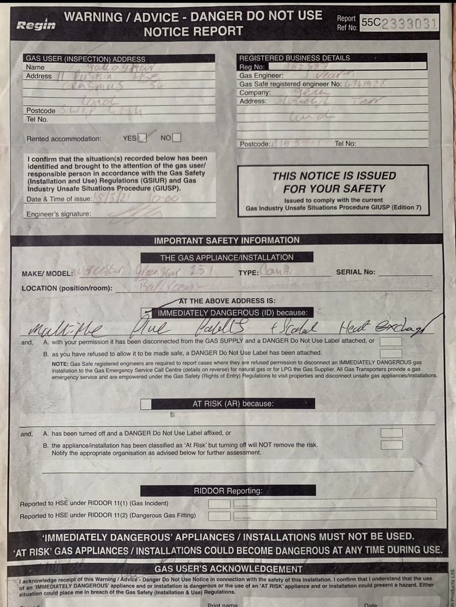 G4Stacey's tweet photo. @GriftReport K&amp;T Heating have passed our “immediately dangerous “ boiler as “safe “ for the past Decade despite it being “capped “ in March 2021 , the Gas Boiler Continues to pass Gas Safety Reports , the Council have sent scores of Gas Engineers to the property https://t.co/BYHxGmbC2h