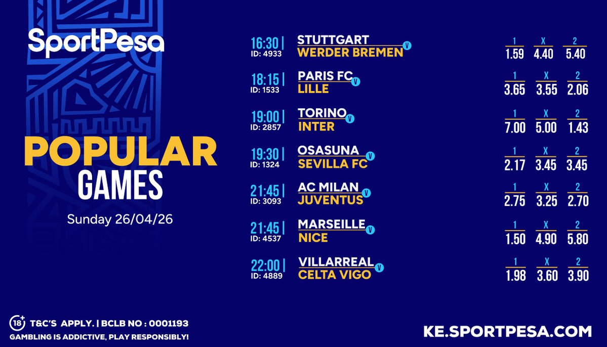 SportPesa's tweet image. Sunday Actions ziko set !🔥🔥

Hakuna kungoja 90 mins kulipwa, ukiseti na market yako iivane, malipo ni instant!

Chambua, Cheza, Shinda !

Kazi kwako! 📲spp.ke/highlights | #MakeItCount