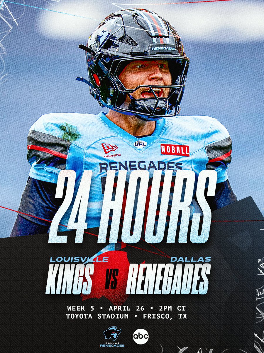 UFLRenegades's tweet photo. 24 HOURS. ⏳

Renegades vs. Kings. Let’s ride.

Ticket Bogo ⬇️

🎟️ | https://t.co/IXbLUXbBEW https://t.co/WzuODc2Ly1