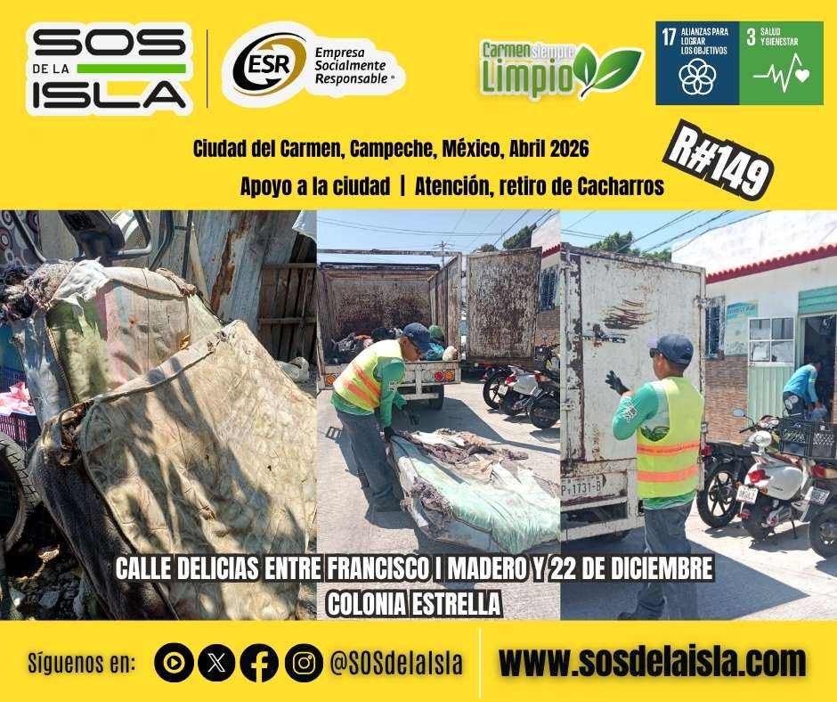 EN COLONIA ESTRELLA 🏃‍♂️🚛
Los CHITOS 💪🧢 atendiendo reporte de apoyo en este sector de la ciudad a petición de familias 🤝😉

#Abril2026 #CiudadDelCarmen
#ESR #CarmenSiempreLimpio
#SOSdelaIsla 🏝🚮♻️🏞
#empresacarmelita 🆘💪💯